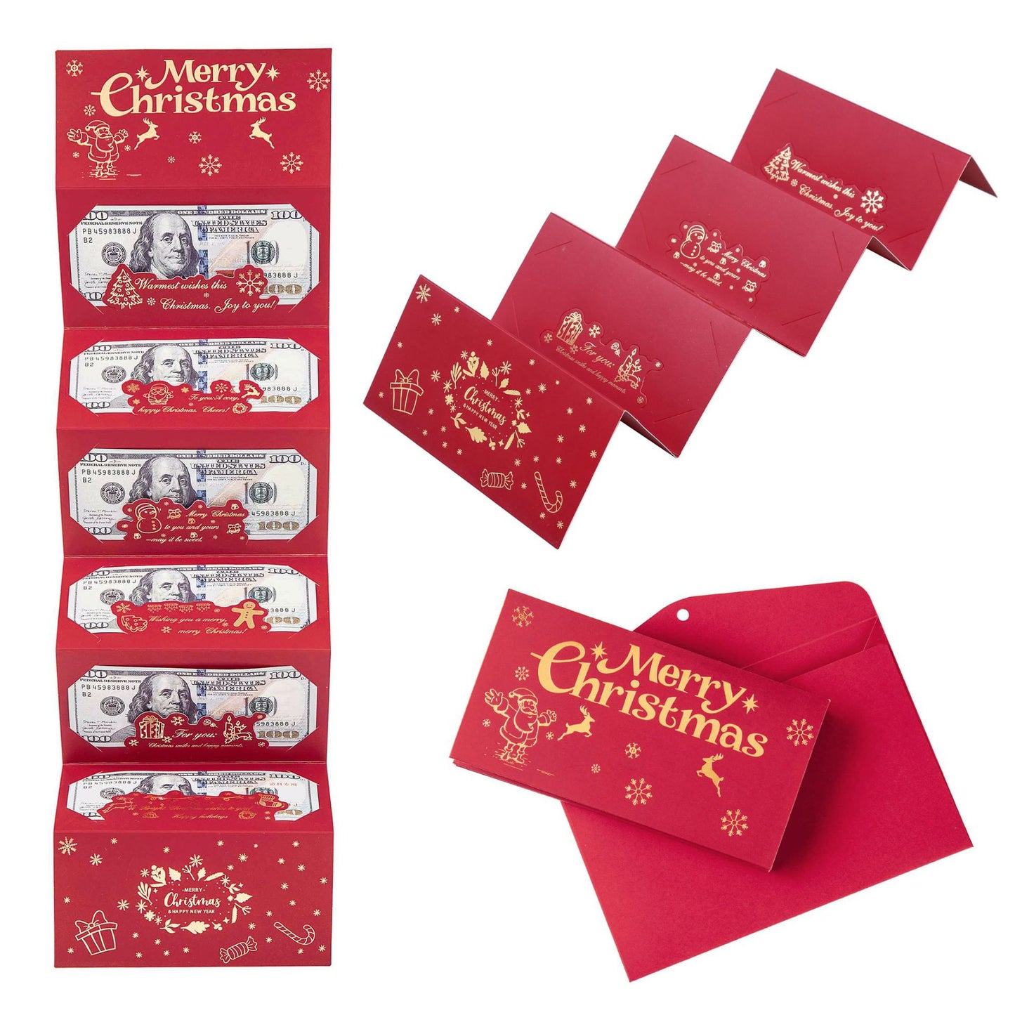 2025 Christmas Santa Claus Dollar Diy 6 Card Slot Red Envelope