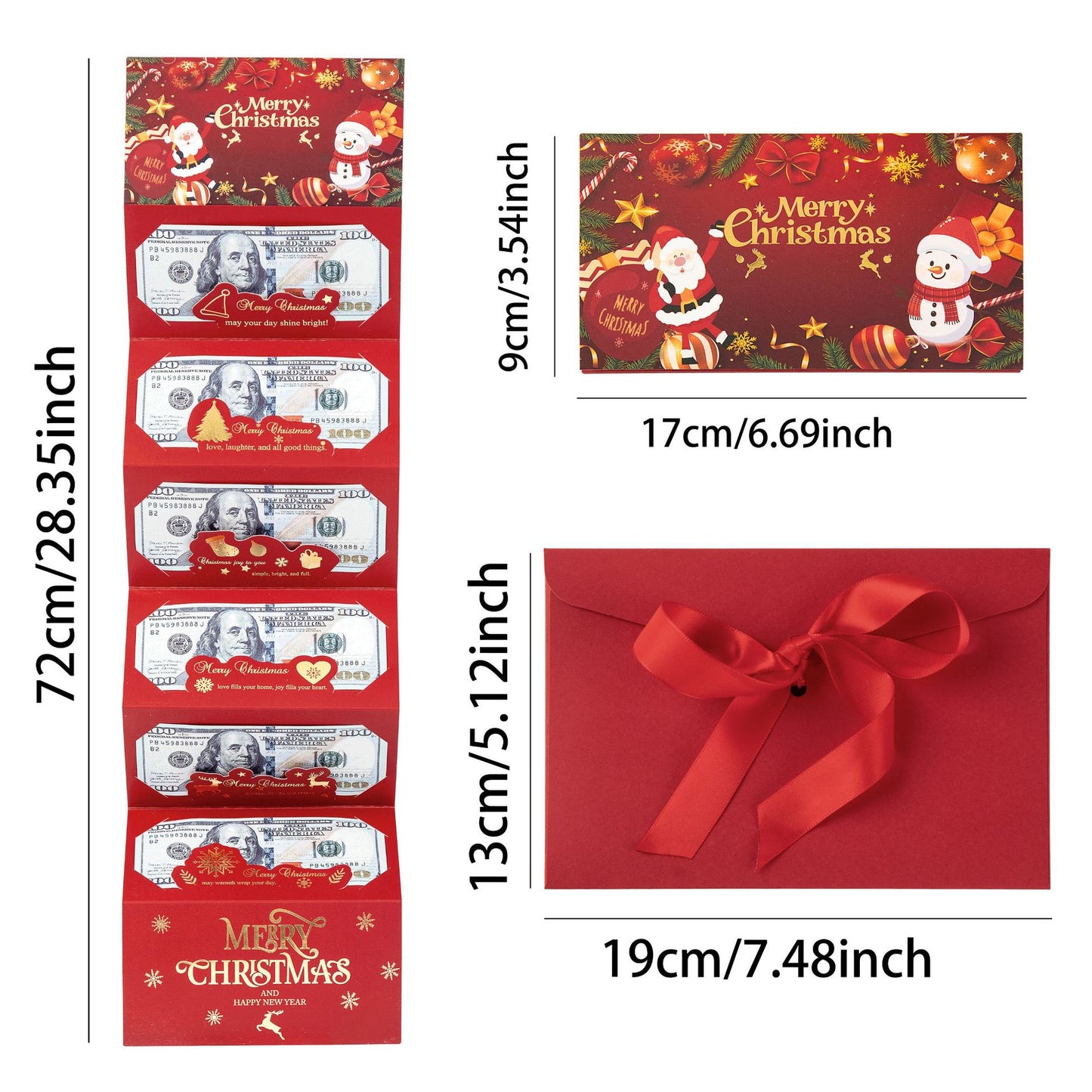2025 Christmas Santa Claus Dollar Diy 6 Card Slot Red Envelope